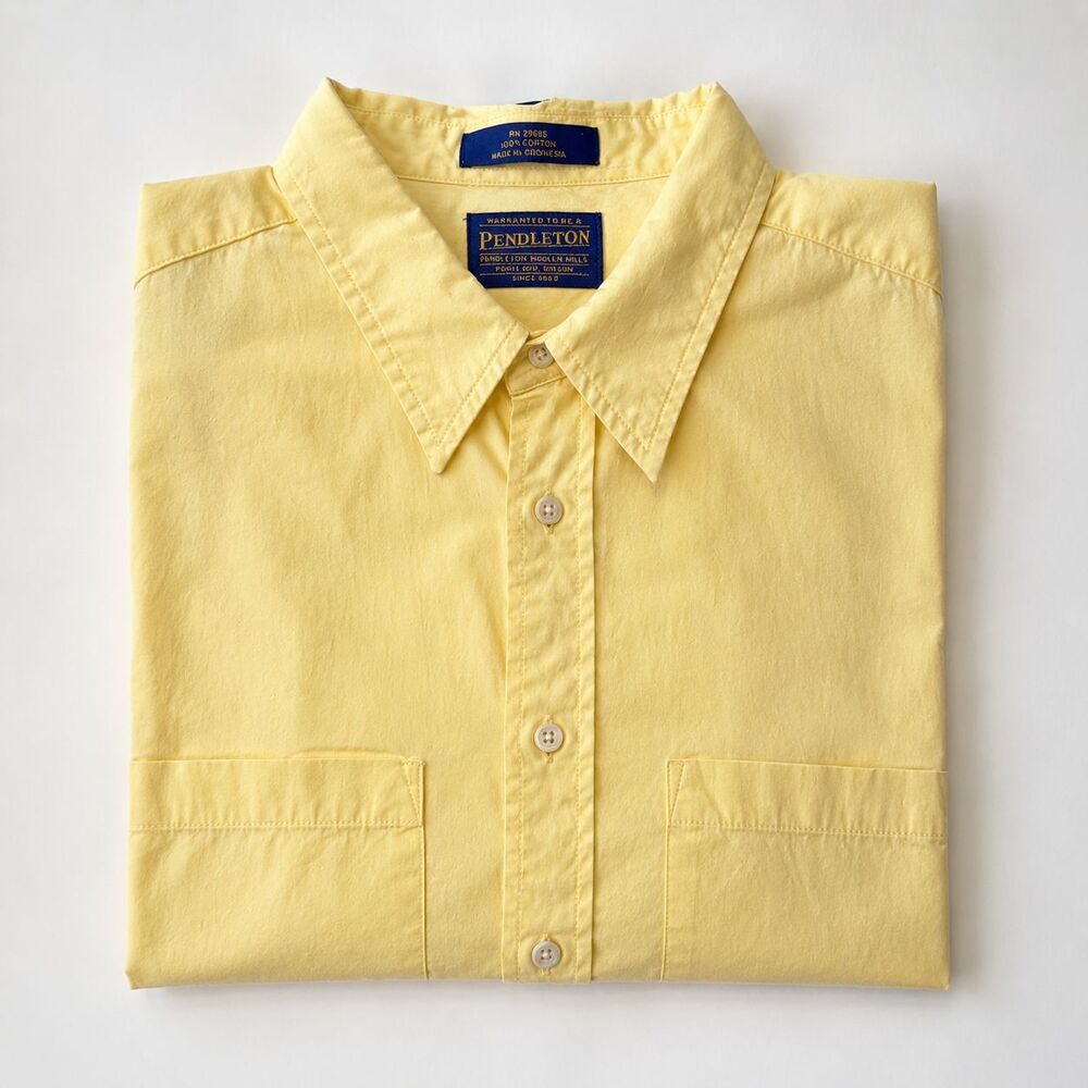 Pendleton Men’s Yellow Button Down Shirt Short Sleeve Cotton Casual Size XL